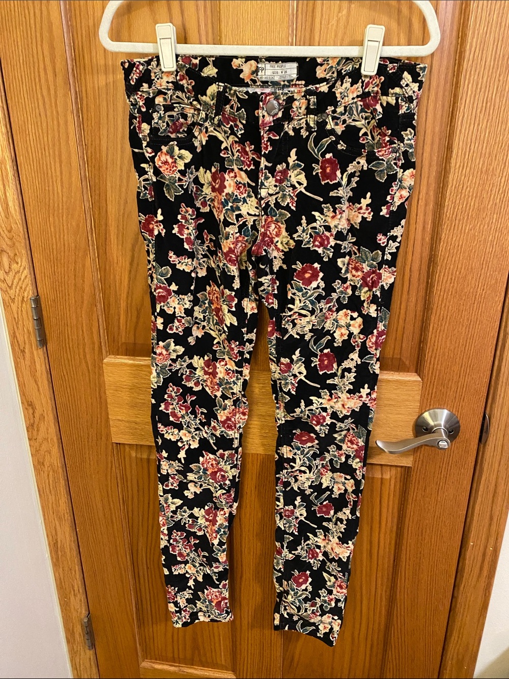 Free People Black Floral Women’s Corduroy Leggings Burgundy Cream Black Size 28